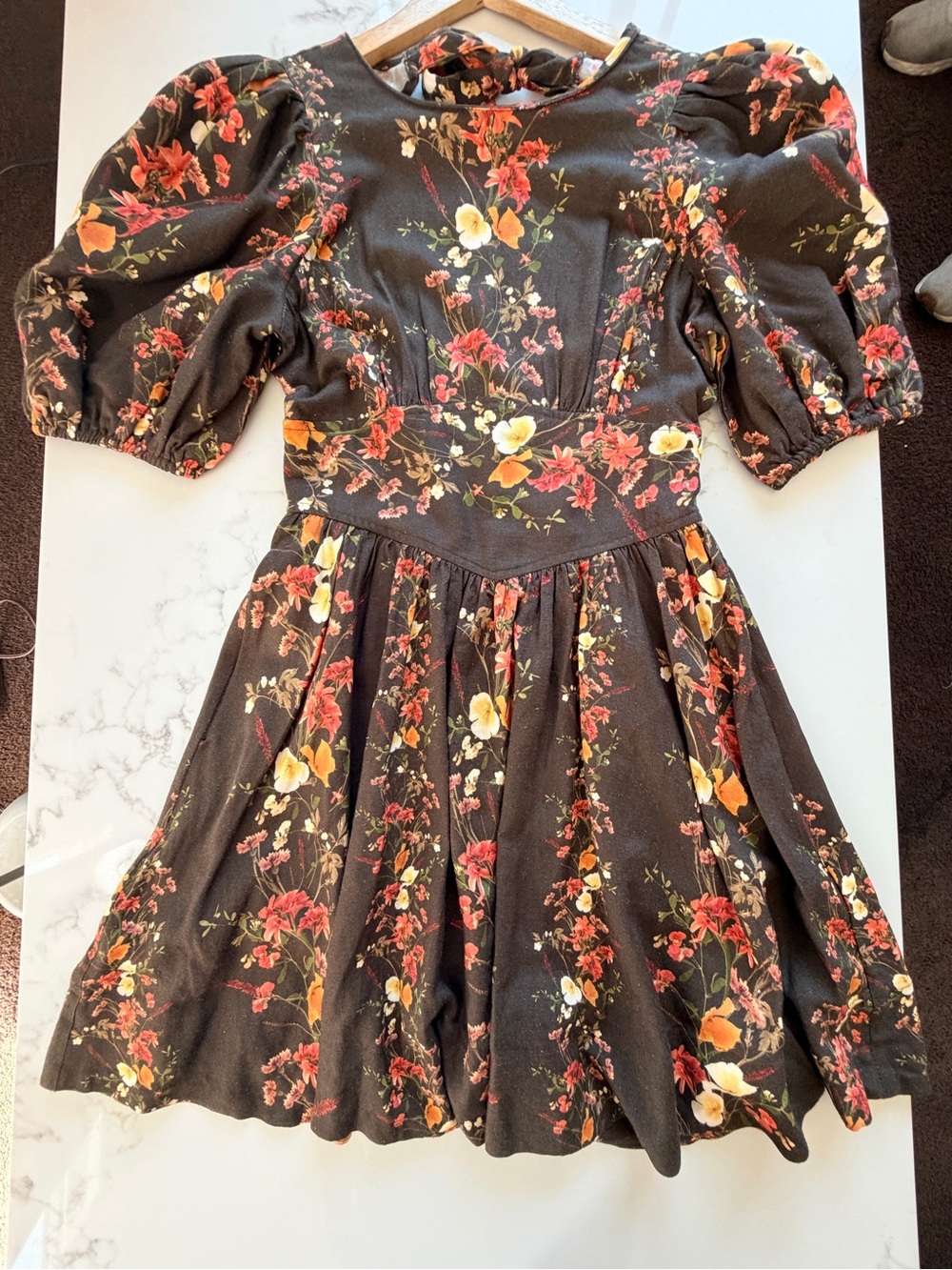 SAYLOR Free People Dark Olive Floral Puff-Sleeve Mini Dress - Picture 14 of 16